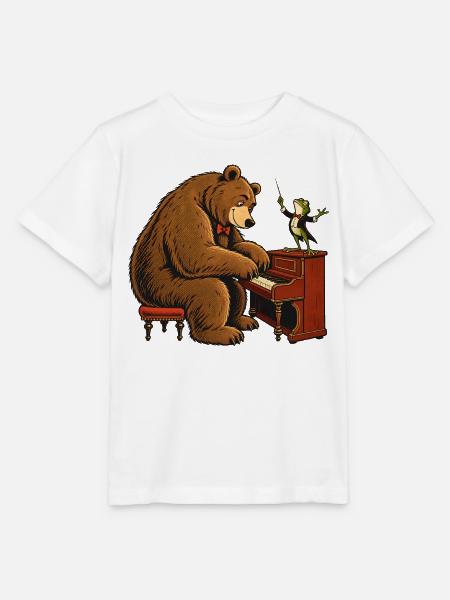 Bär & Frosch am Klavier – Lustiges Musikmotiv - Stanley/Stella Kinder T-Shirt MINI CREATOR - Weiß