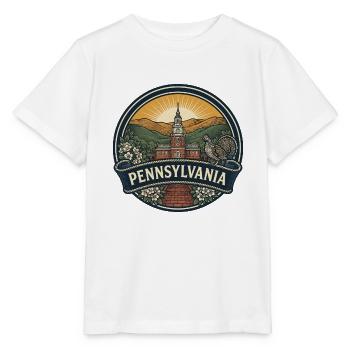 Reiseabzeichen der Pennsylvania Independence Hall - Stanley/Stella Kinder T-Shirt MINI CREATOR  - Weiß - Vorne - Maike (125cm)