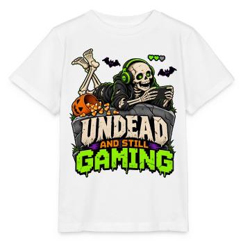 Untot und Gaming: Skeletter mit Headset - Stanley/Stella Kinder T-Shirt MINI CREATOR  - Weiß - Vorne - Maike (125cm)