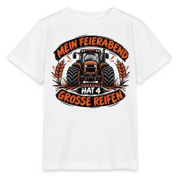 Mein Feierabend hat 4 große Reifen – Traktor - Stanley/Stella Kinder T-Shirt MINI CREATOR  - Weiß - Vorne - Maike (125cm)