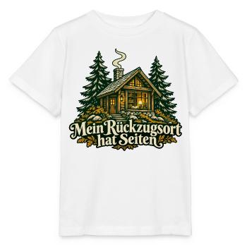 Lesende Waldhütte: Rückzugsort mit Seiten - Stanley/Stella Kinder T-Shirt MINI CREATOR  - Weiß - Vorne - Maike (125cm)