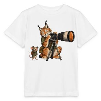 Luchs & Maus beim Fotografieren – Wald & Outdoor - Stanley/Stella Kinder T-Shirt MINI CREATOR  - Weiß - Vorne - Maike (125cm)