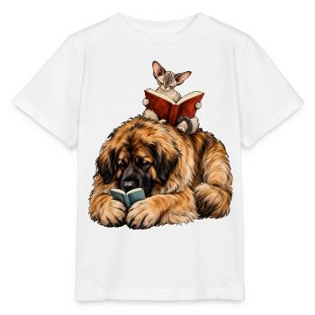 Leonberger & Devon Rex beim Lesen – Bücherfans - Stanley/Stella Kinder T-Shirt MINI CREATOR  - Weiß - Vorne - Maike (125cm)