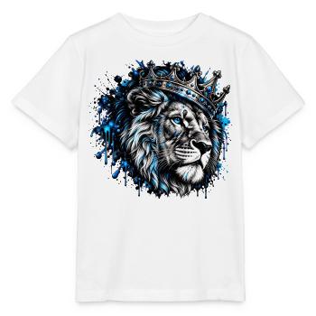 Blauer Löwenkönig Kronenporträt - Stanley/Stella Kinder T-Shirt MINI CREATOR  - Weiß - Vorne - Maike (125cm)