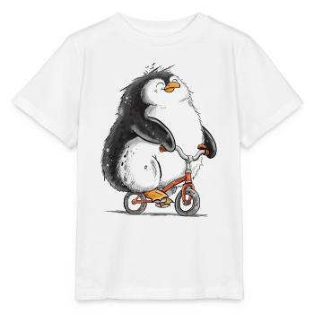 Pinguin Fahrrad Radfahrer Radsport Tierhumor - Stanley/Stella Kinder T-Shirt MINI CREATOR  - Weiß - Vorne - Maike (125cm)
