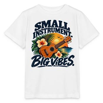 Small Instrument Big Vibes – Ukulele - Stanley/Stella Kinder T-Shirt MINI CREATOR  - Weiß - Vorne - Maike (125cm)