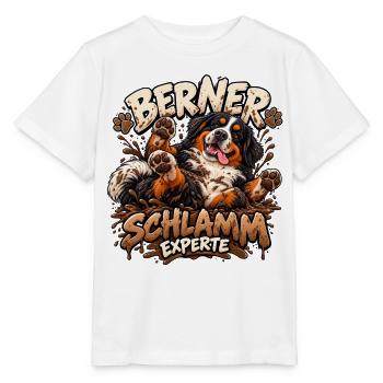 Berner Sennenhund im Schlammabenteuer - Stanley/Stella Kinder T-Shirt MINI CREATOR  - Weiß - Vorne - Maike (125cm)