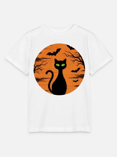 Lustige Halloween schwarze Katze mit grünen Augen - Stanley/Stella Kinder T-Shirt MINI CREATOR - Weiß