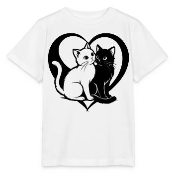❤ 🐱 Gatti Innamorati – Amore felino con cuore 2 - Stanley/Stella Kinder T-Shirt MINI CREATOR  - Weiß - Vorne - Maike (125cm)