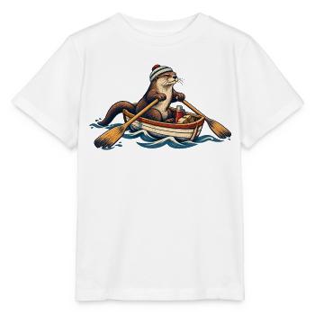 Otter im Ruderboot – Lustiges Wasser & Outdoor Mot - Stanley/Stella Kinder T-Shirt MINI CREATOR  - Weiß - Vorne - Maike (125cm)