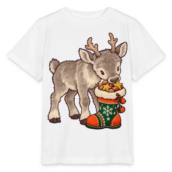Rentier mit Weihnachtssocke - Stanley/Stella Kinder T-Shirt MINI CREATOR  - Weiß - Vorne - Maike (125cm)