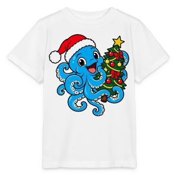 Weihnachts Oktopus - Stanley/Stella Kinder T-Shirt MINI CREATOR  - Weiß - Vorne - Maike (125cm)