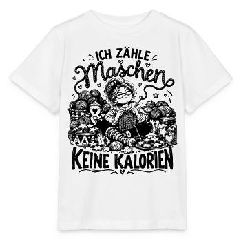 Lustiger Stricken Spruch Ich zähle Maschen... - Stanley/Stella Kinder T-Shirt MINI CREATOR  - Weiß - Vorne - Maike (125cm)