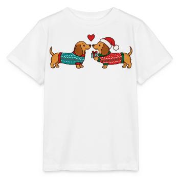 Dackel verliebt in Weihnachtspullovern - Stanley/Stella Kinder T-Shirt MINI CREATOR  - Weiß - Vorne - Maike (125cm)
