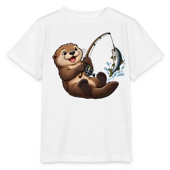 Seeotter beim Angeln – Lustiges Angelmotiv - Stanley/Stella Kinder T-Shirt MINI CREATOR  - Weiß - Vorne - Maike (125cm)