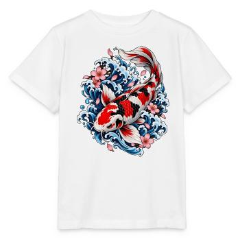 Japanische Koi zwischen Wellen und Blumen - Stanley/Stella Kinder T-Shirt MINI CREATOR  - Weiß - Vorne - Maike (125cm)