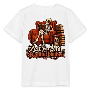 Lesendes Skelett: Kapitel bleiben - Stanley/Stella Kinder T-Shirt MINI CREATOR  - Weiß - Vorne - Maike (125cm)
