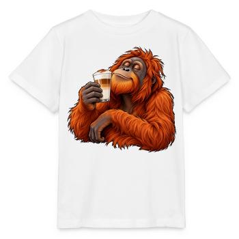 Orang-Utan mit Latte Macchiato – Kaffeepause - Stanley/Stella Kinder T-Shirt MINI CREATOR  - Weiß - Vorne - Maike (125cm)