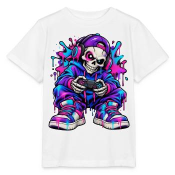 Neon-Graffiti-Gamer-Skelett – Gamer-Geschenk - Stanley/Stella Kinder T-Shirt MINI CREATOR  - Weiß - Vorne - Maike (125cm)