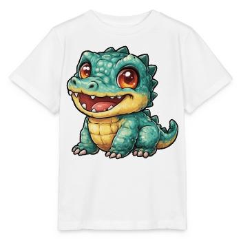 Fröhlicher Krokodil Dino mit großen Augen - Stanley/Stella Kinder T-Shirt MINI CREATOR  - Weiß - Vorne - Maike (125cm)