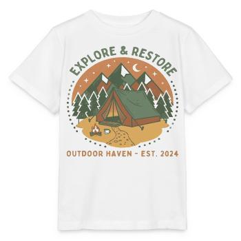Entdecken & Ausruhen: Outdoor Zelt - Stanley/Stella Kinder T-Shirt MINI CREATOR  - Weiß - Vorne - Maike (125cm)