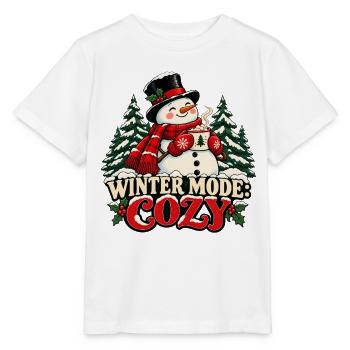 Wintermodus: Gemütlich – Schneemann mit Tasse - Stanley/Stella Kinder T-Shirt MINI CREATOR  - Weiß - Vorne - Maike (125cm)