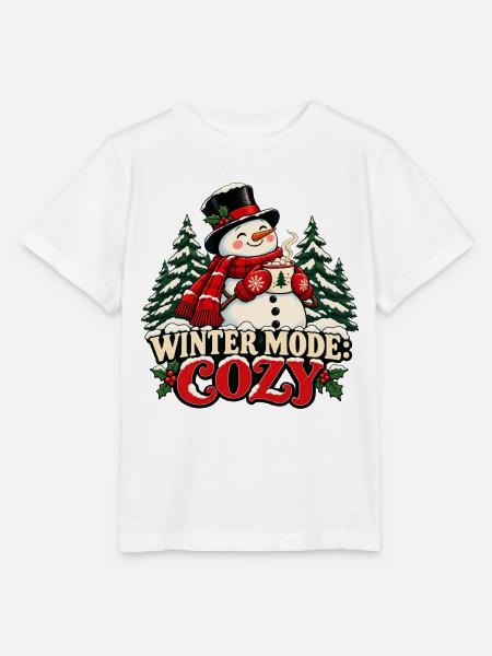 Wintermodus: Gemütlich – Schneemann mit Tasse - Stanley/Stella Kinder T-Shirt MINI CREATOR - Weiß