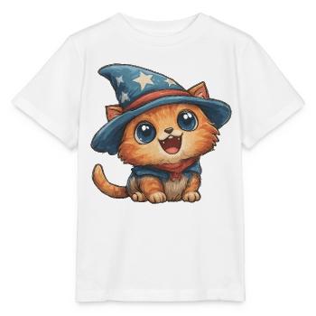Katzenzauberer mit Sternenhut - Stanley/Stella Kinder T-Shirt MINI CREATOR  - Weiß - Vorne - Maike (125cm)