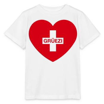 Grüezi (Herz / Schweizerkreuz / Schweiz / 1C) - Stanley/Stella Kinder T-Shirt MINI CREATOR  - Weiß - Vorne - Maike (125cm)