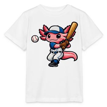 Axolotl beim Baseball – Süßes Sportmotiv - Stanley/Stella Kinder T-Shirt MINI CREATOR  - Weiß - Vorne - Maike (125cm)
