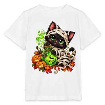 Mumien Katze mit Zaubertrank Halloween - Stanley/Stella Kinder T-Shirt MINI CREATOR  - Weiß - Vorne - Maike (125cm)