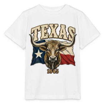 Texas Longhorn Flag Emblem 1845 - Stanley/Stella Kinder T-Shirt MINI CREATOR  - Weiß - Vorne - Maike (125cm)
