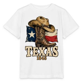 Texas 1845 - Cowboy Boot Flagge - Stanley/Stella Kinder T-Shirt MINI CREATOR  - Weiß - Vorne - Maike (125cm)