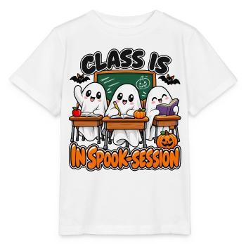 Geisterklasse Spookische Lernrunde - Stanley/Stella Kinder T-Shirt MINI CREATOR  - Weiß - Vorne - Maike (125cm)