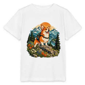 Wandernder Corgi im Bergwald - Stanley/Stella Kinder T-Shirt MINI CREATOR  - Weiß - Vorne - Maike (125cm)