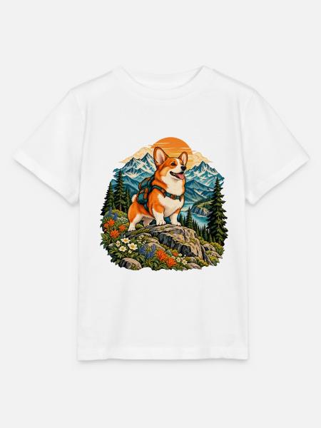 Wandernder Corgi im Bergwald - Stanley/Stella Kinder T-Shirt MINI CREATOR - Weiß