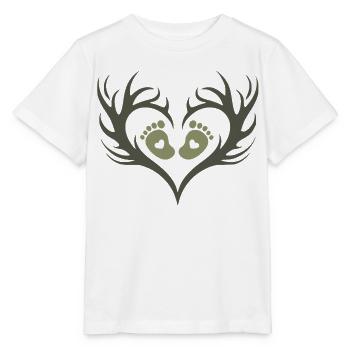 Baby-Jäger | Baby-Fußspuren und Geweihe - Stanley/Stella Kinder T-Shirt MINI CREATOR  - Weiß - Vorne - Maike (125cm)