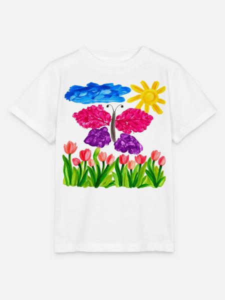 Farbenfroher Schmetterlingsgarten – Sonnenschein & Tulpen - Stanley/Stella Kinder T-Shirt MINI CREATOR - Weiß