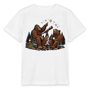 Bär und Bigfoot beobachten Sterne – Outdoor - Stanley/Stella Kinder T-Shirt MINI CREATOR  - Weiß - Vorne - Maike (125cm)