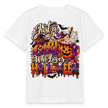 Just a Girl Who Loves Halloween - Stanley/Stella Kinder T-Shirt MINI CREATOR  - Weiß - Vorne - Maike (125cm)