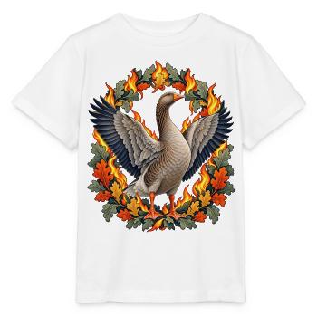 Graugans im Martinsfeuer-Blätterbogen - Stanley/Stella Kinder T-Shirt MINI CREATOR  - Weiß - Vorne - Maike (125cm)