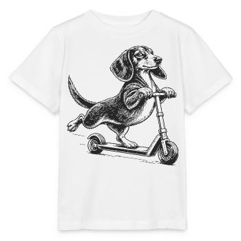 Dackel auf dem Tretroller – Vintage-Stil - Stanley/Stella Kinder T-Shirt MINI CREATOR  - Weiß - Vorne - Maike (125cm)