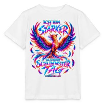  Ich bin stärker als mein schlimmster Tag- Phönix - Stanley/Stella Kinder T-Shirt MINI CREATOR  - Weiß - Vorne - Maike (125cm)