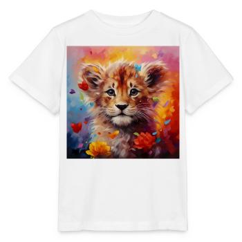 Löwenbaby – buntes Tiermotiv - Stanley/Stella Kinder T-Shirt MINI CREATOR  - Weiß - Vorne - Maike (125cm)