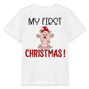 Erste Weihnachten, Ferkelbaby, Englisch - Stanley/Stella Kinder T-Shirt MINI CREATOR  - Weiß - Vorne - Maike (125cm)