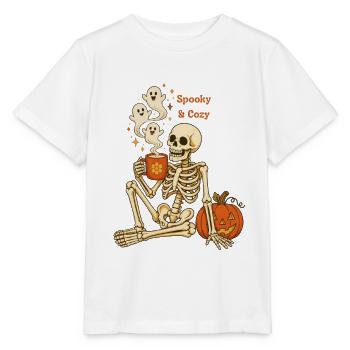 Gruseliger und gemütlicher Halloween-Skelettkaffee - Stanley/Stella Kinder T-Shirt MINI CREATOR  - Weiß - Vorne - Maike (125cm)