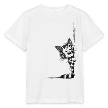 Getigerte Katze Sketch schaut um die Ecke - Stanley/Stella Kinder T-Shirt MINI CREATOR  - Weiß - Vorne - Maike (125cm)