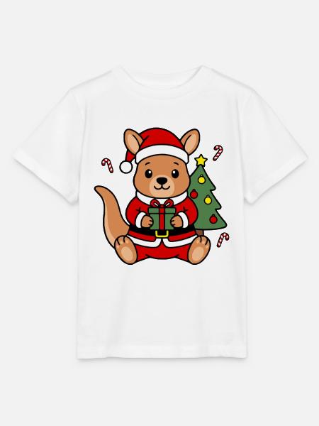 Kawaii-Weihnachtskänguru hält Weihnachtsgeschenk - Stanley/Stella Kinder T-Shirt MINI CREATOR - Weiß