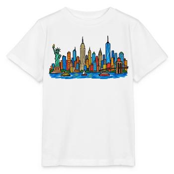Bunte New York Skyline im Kinder-Kritzelstil - Stanley/Stella Kinder T-Shirt MINI CREATOR  - Weiß - Vorne - Maike (125cm)