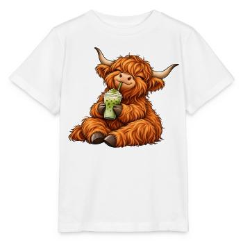 Highland Cattle mit Matcha Latte – Kuhmotiv - Stanley/Stella Kinder T-Shirt MINI CREATOR  - Weiß - Vorne - Maike (125cm)
